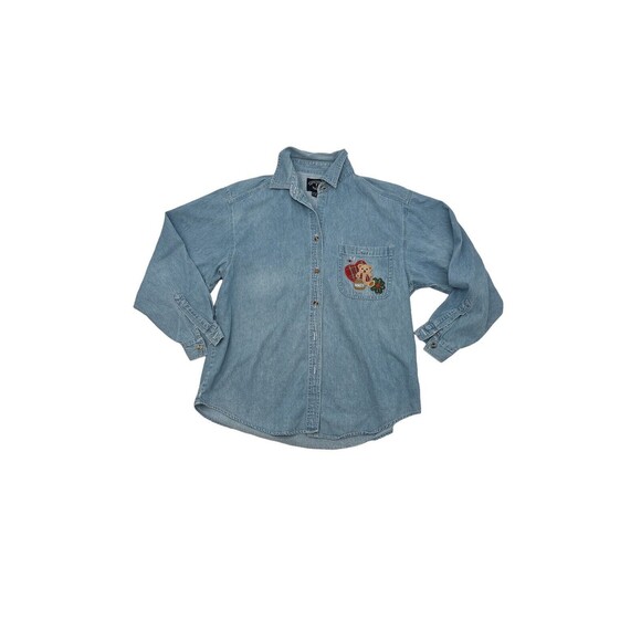 Solutions 80’sWoman Embroidered Denim Button Front Shirt S Blue Christmas‎ Large - Picture 3 of 8